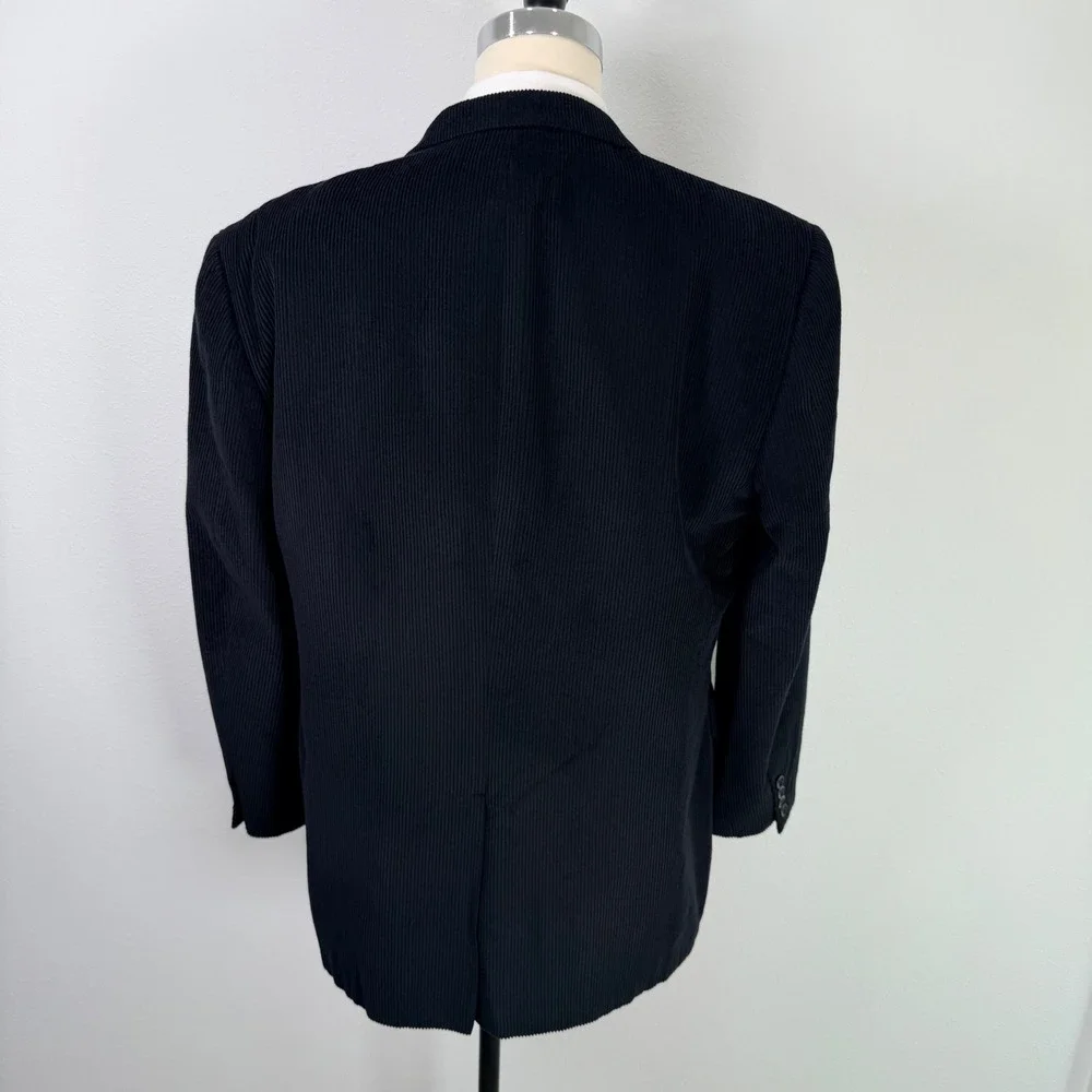 Jos A Bank Mens 46L Corduroy Blazer Sport Coat Black Wool Silk Blend 2 Button